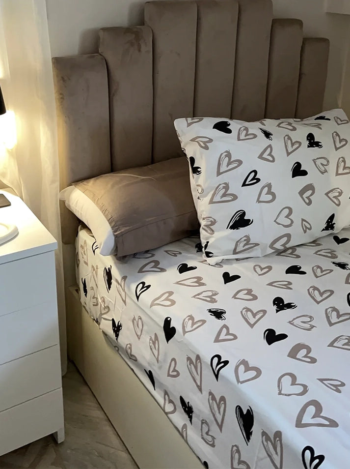 Beige & black hearts sheet